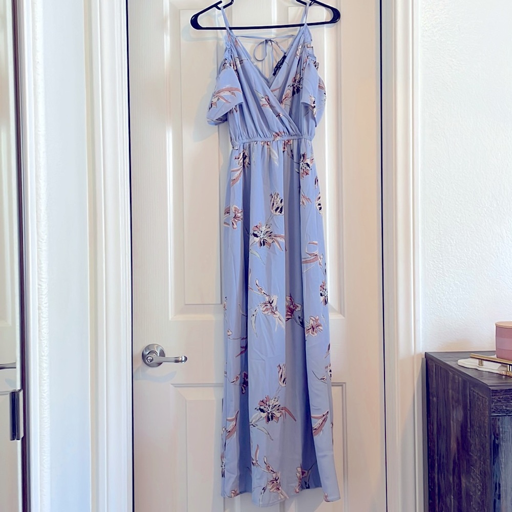 4/$15 Off shoulder light blue maxi dress